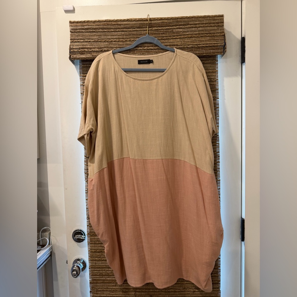 Roolee Two-Tone Beige & Dusty Rose linen dress